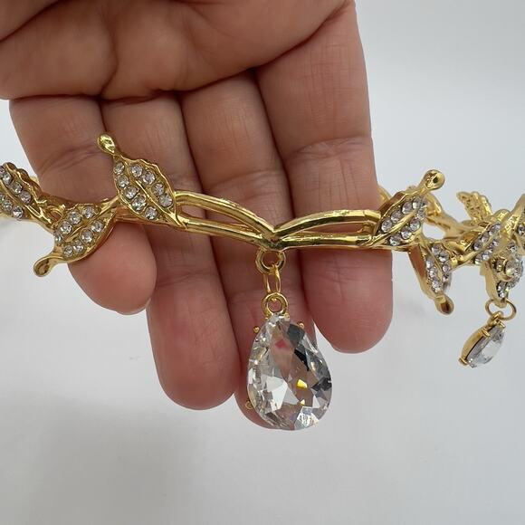 Gold Elf Tiara Crown with Clear Gem & 2 Pairs Elf Ears Fairy Cosplay Costume - Picture 9 of 9